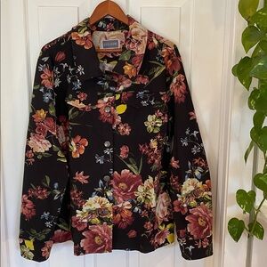 Guillaume Floral Button-Up Jacket Shacket Boho Cottagecore business casual black